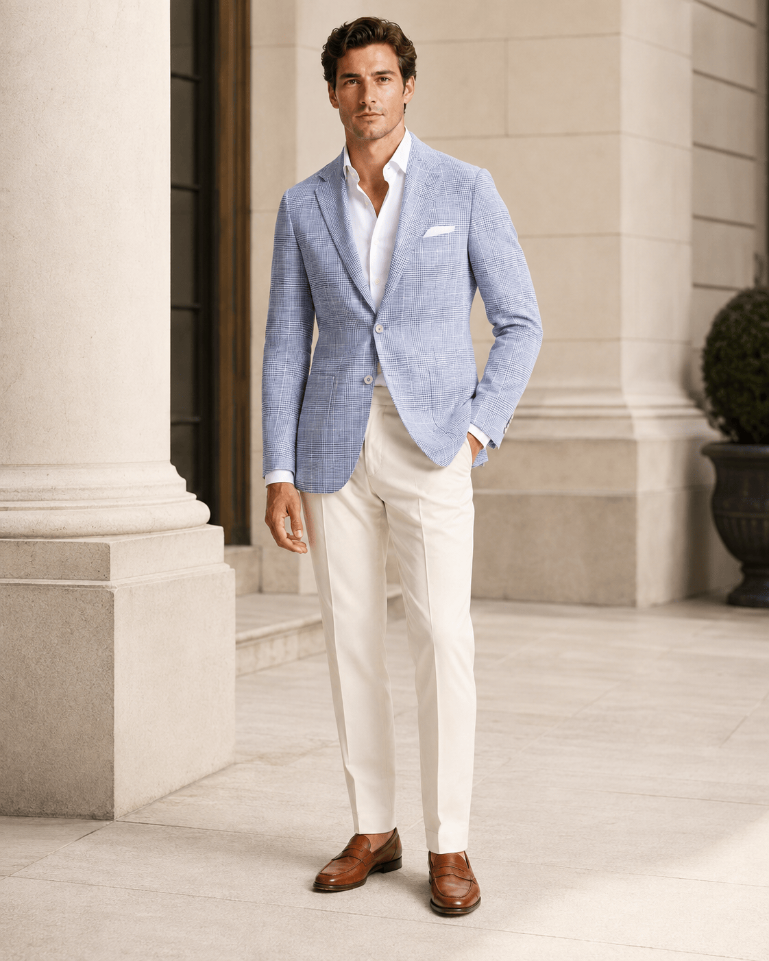 Hellblauer Einreiher-Blazer aus Leinen