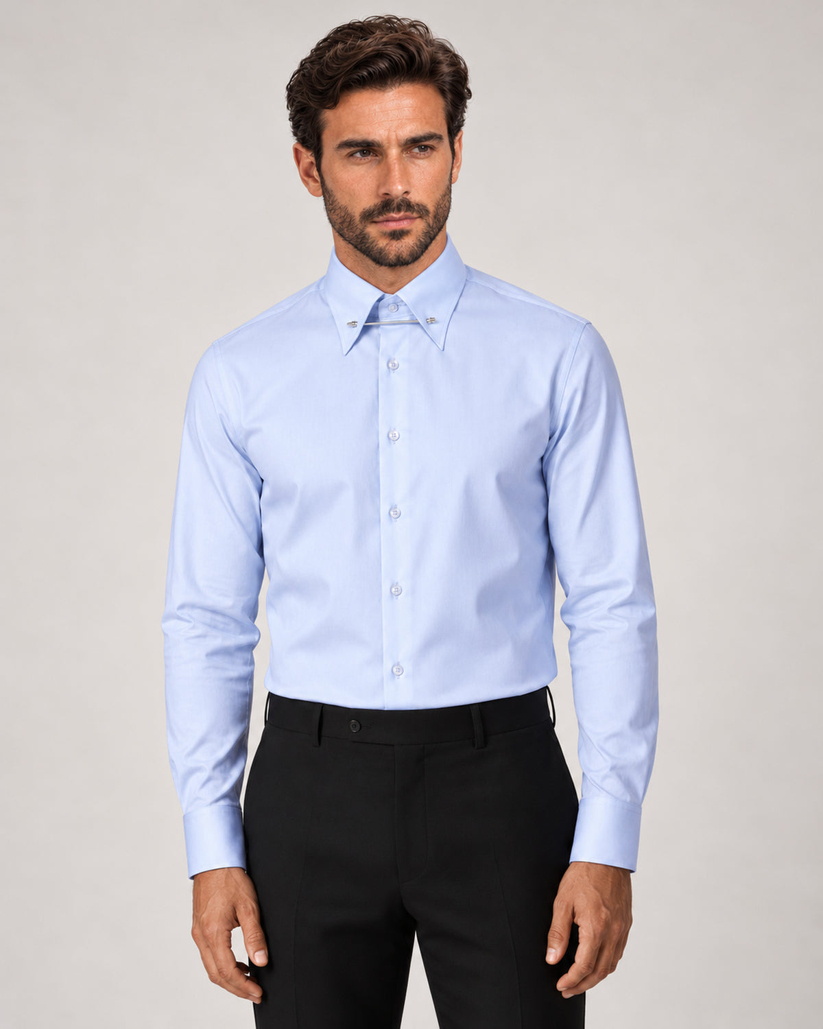 Light blue cotton pin-collar shirt