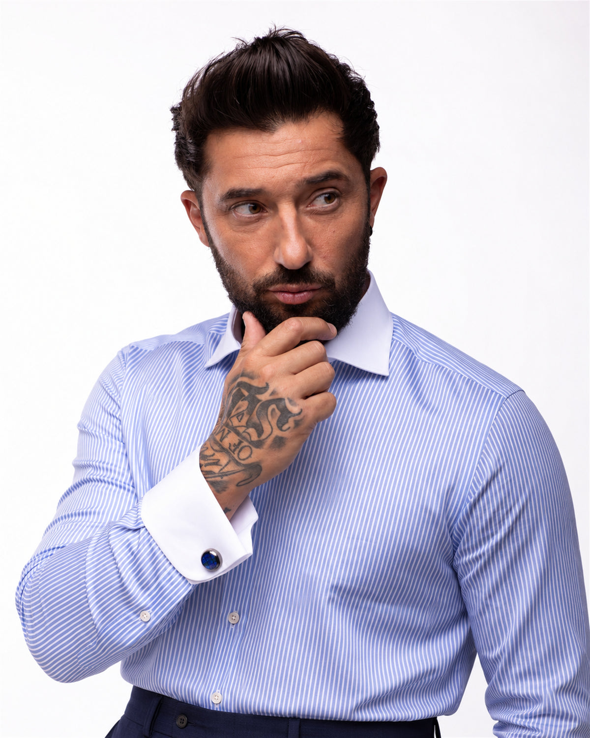 Light blue cotton shirt with white stripes