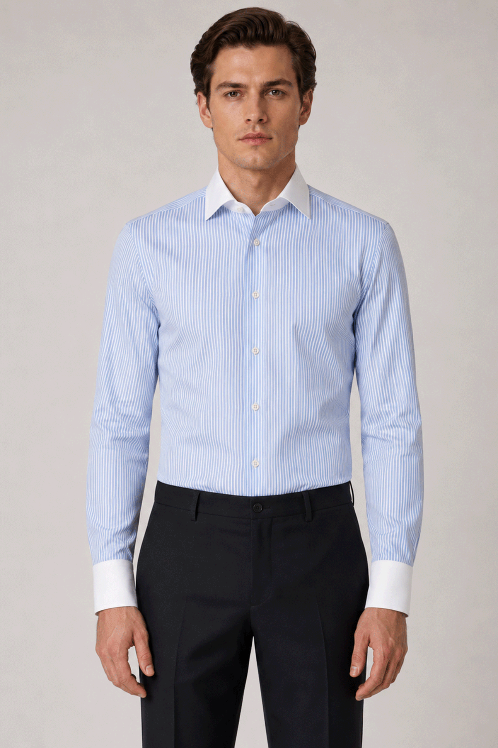 Hellblaues Slim Fit Gestreiftes Hemd