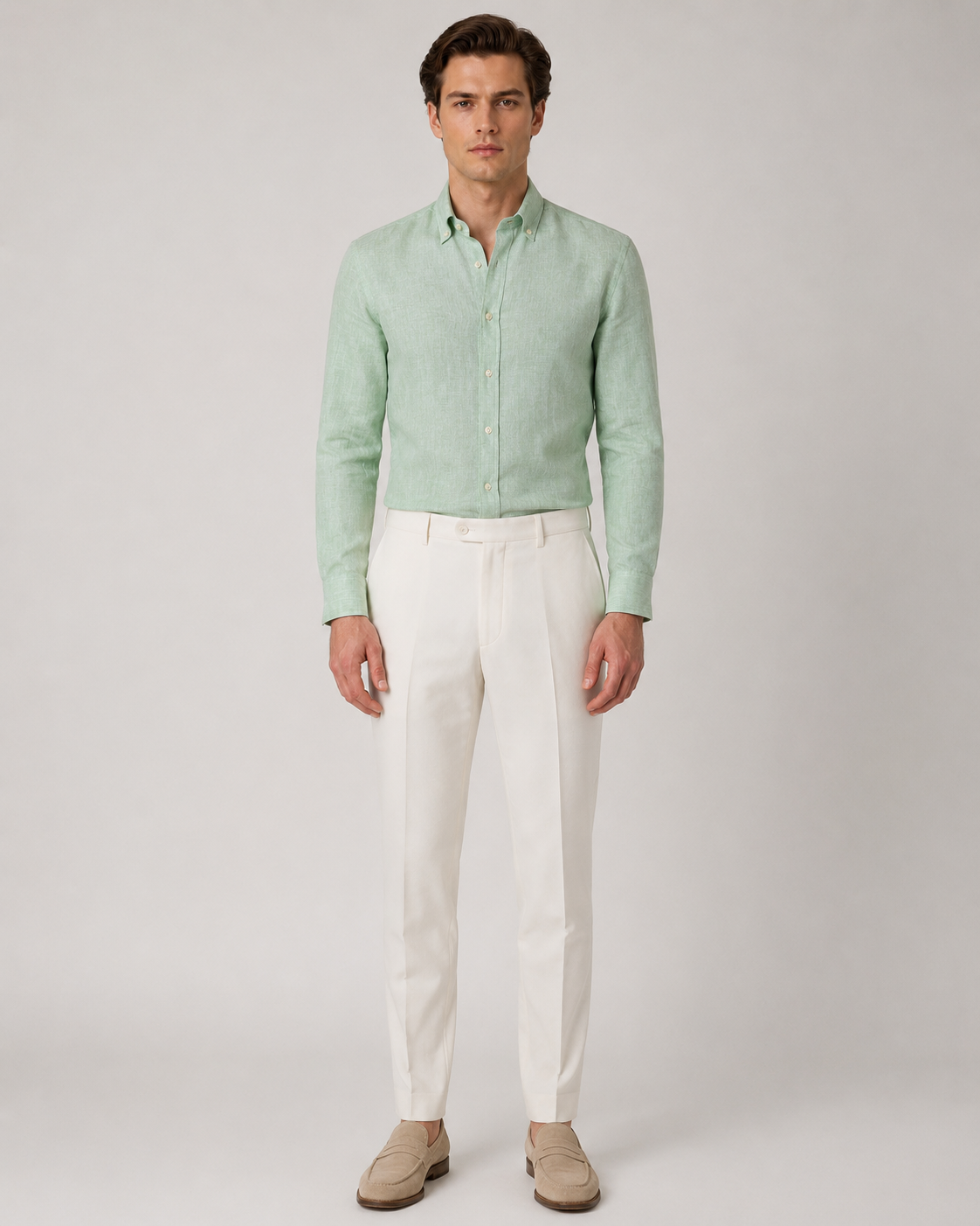 Hellgrünes Slim Fit Hemd aus Twill