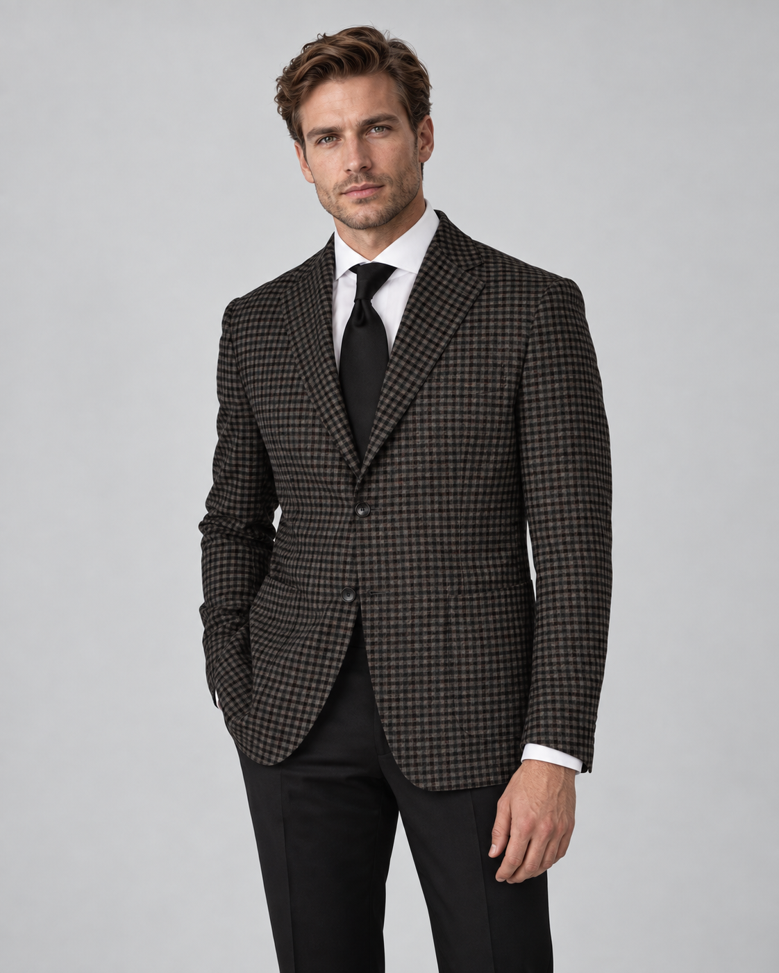 Dunkelgrünes Tailored-Fit-Sakko aus Wollmischung