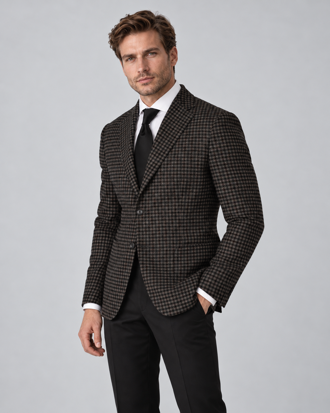 Dunkelgrünes Tailored-Fit-Sakko aus Wollmischung