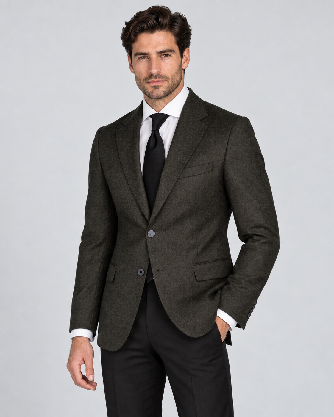 Dunkelgrünes Tailored-Fit-Einreiher-Sakko aus Wolle