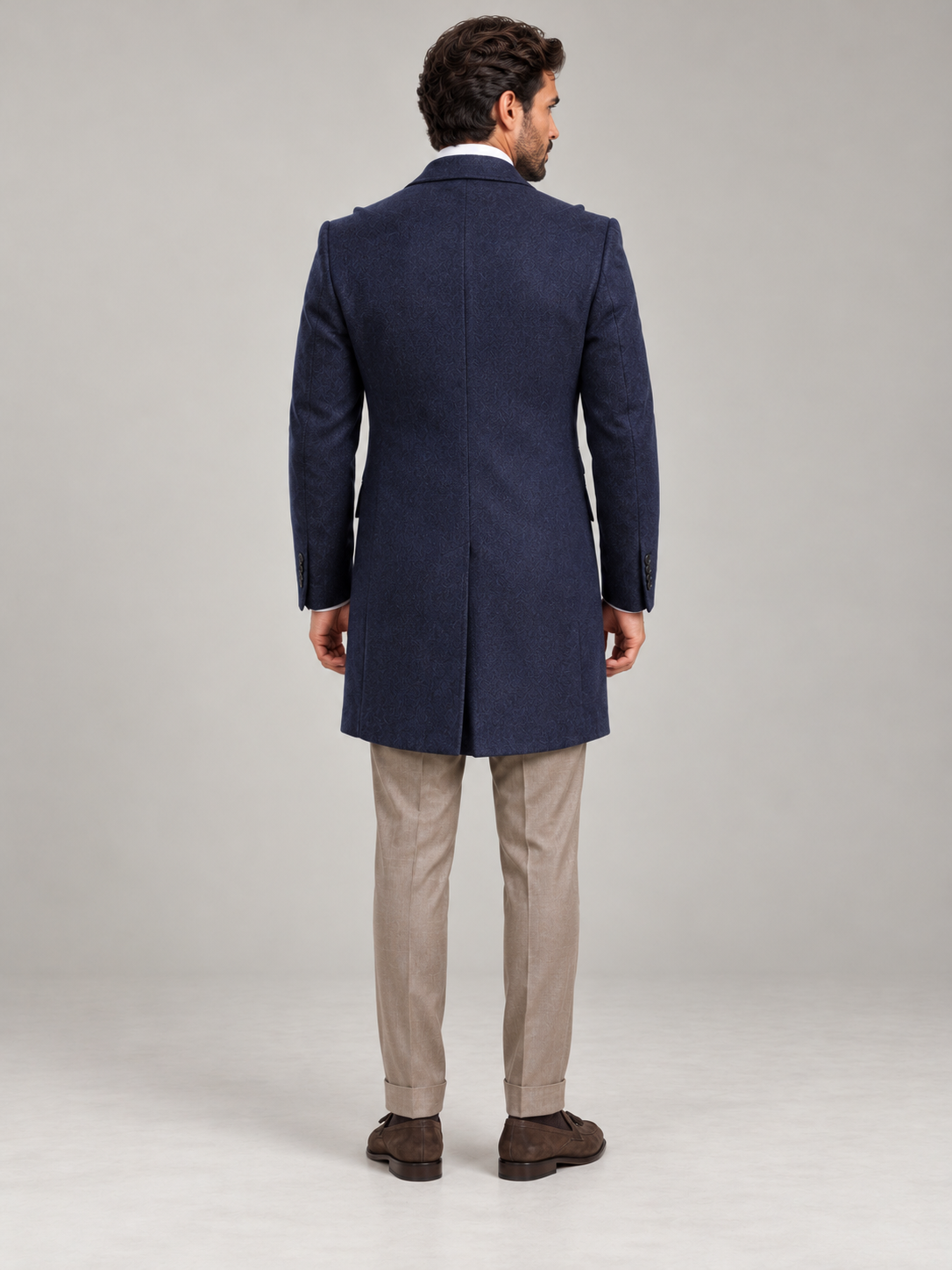 Marineblauer italienischer Wollmantel – Made in Italy