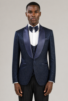 Dunkelblauer Slim Fit Smoking für Herren Eleganter Hochzeitsanzug mit Satinrevers und Einreiher