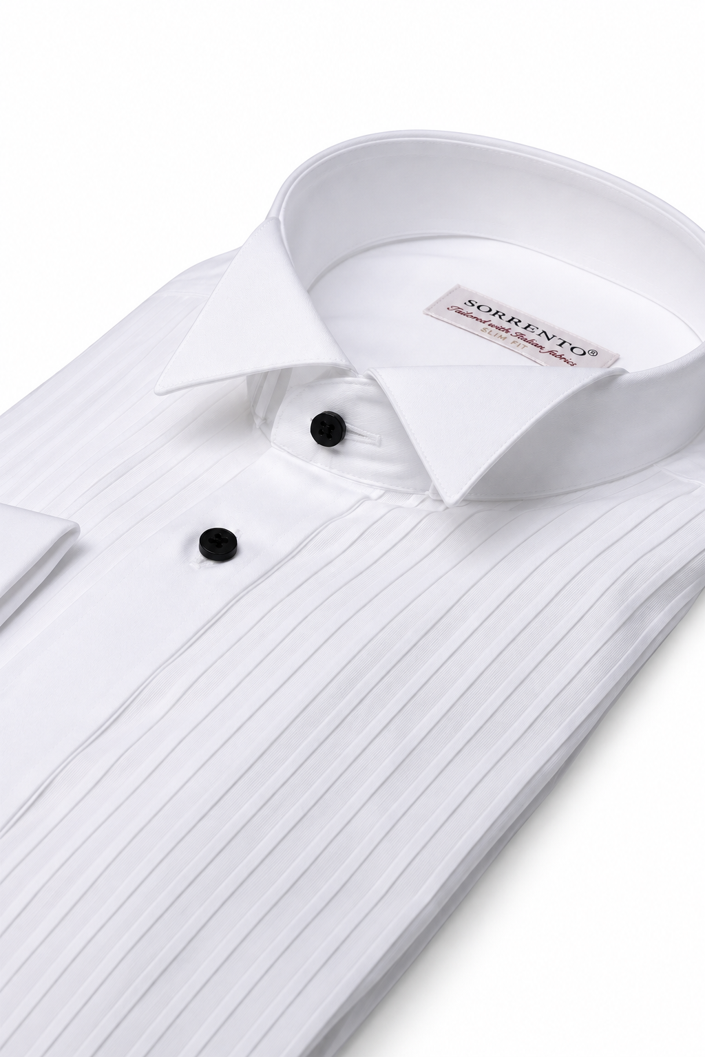 White cotton tuxedo shirt with pleated front