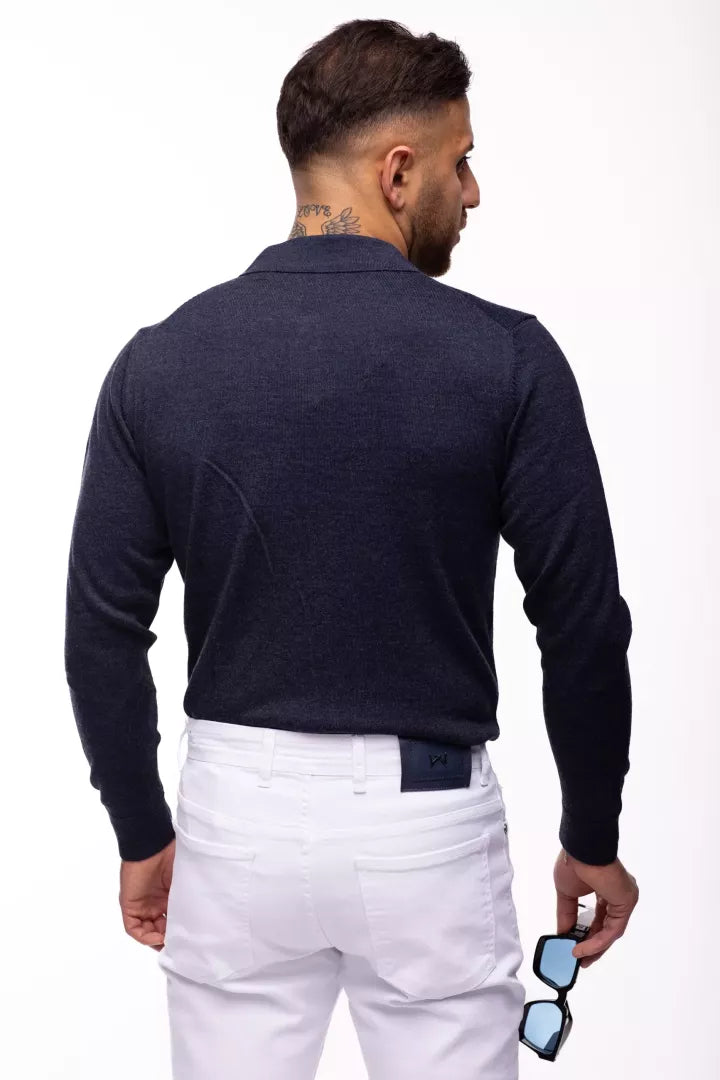 Marineblauer Polo-Pullover aus wolle