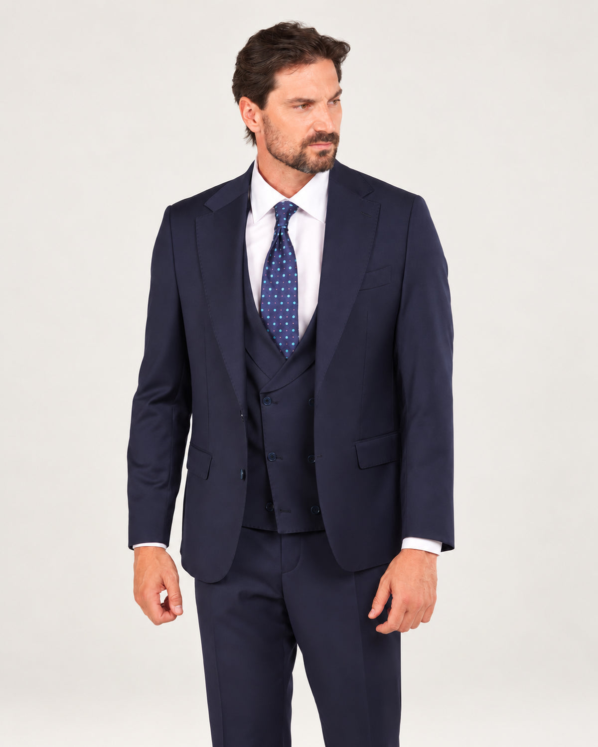 Navy slim-fit three-piece wool suit