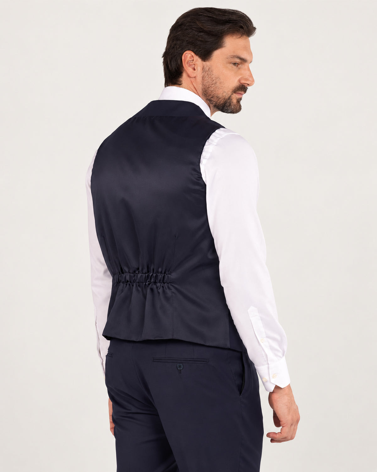 Navy slim-fit three-piece wool suit