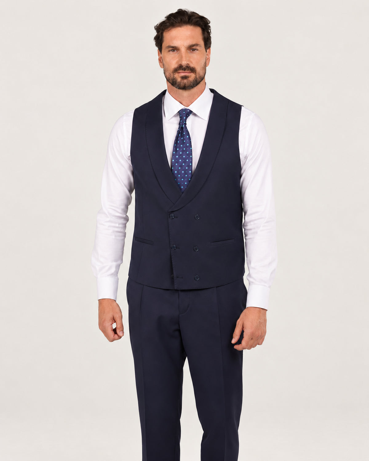 Navy slim-fit three-piece wool suit