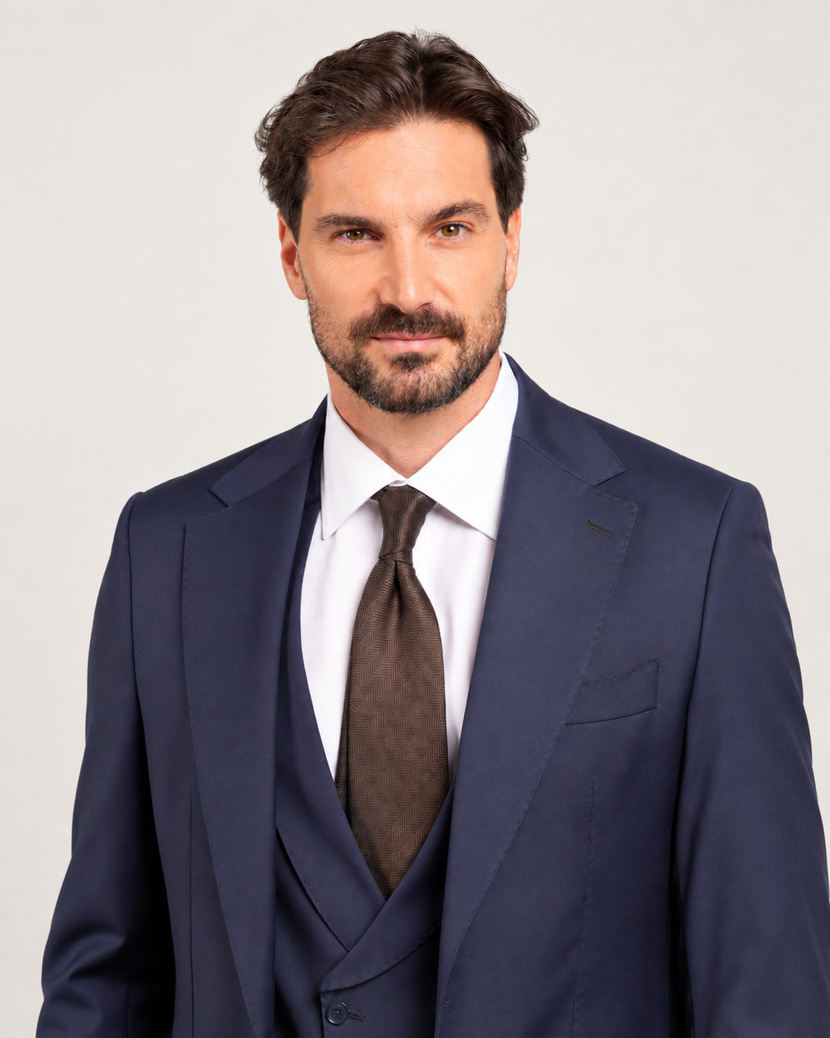 Navy slim-fit three-piece wool suit