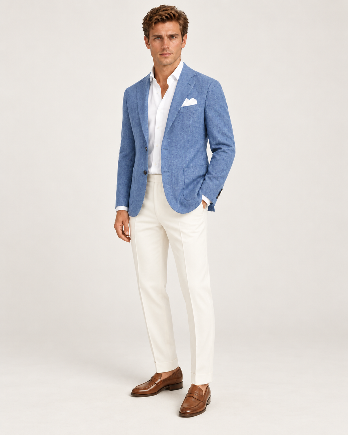 Navy single-breasted linen and cotton blazer