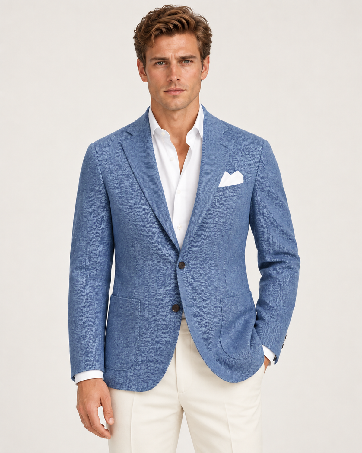 Navy single-breasted linen and cotton blazer