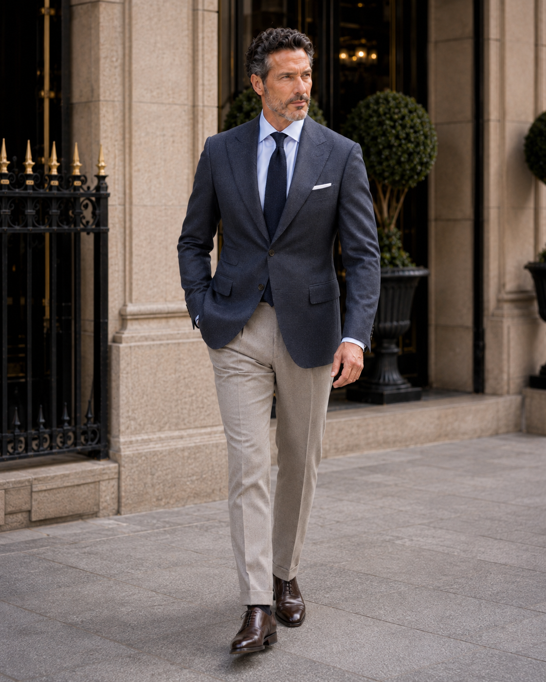 Marineblauer einreihiger Blazer aus Super-130s-Wolle