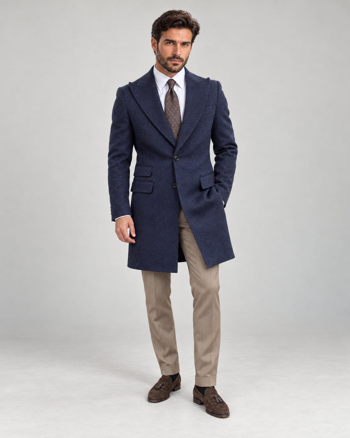 Marineblauer italienischer Wollmantel – Made in Italy