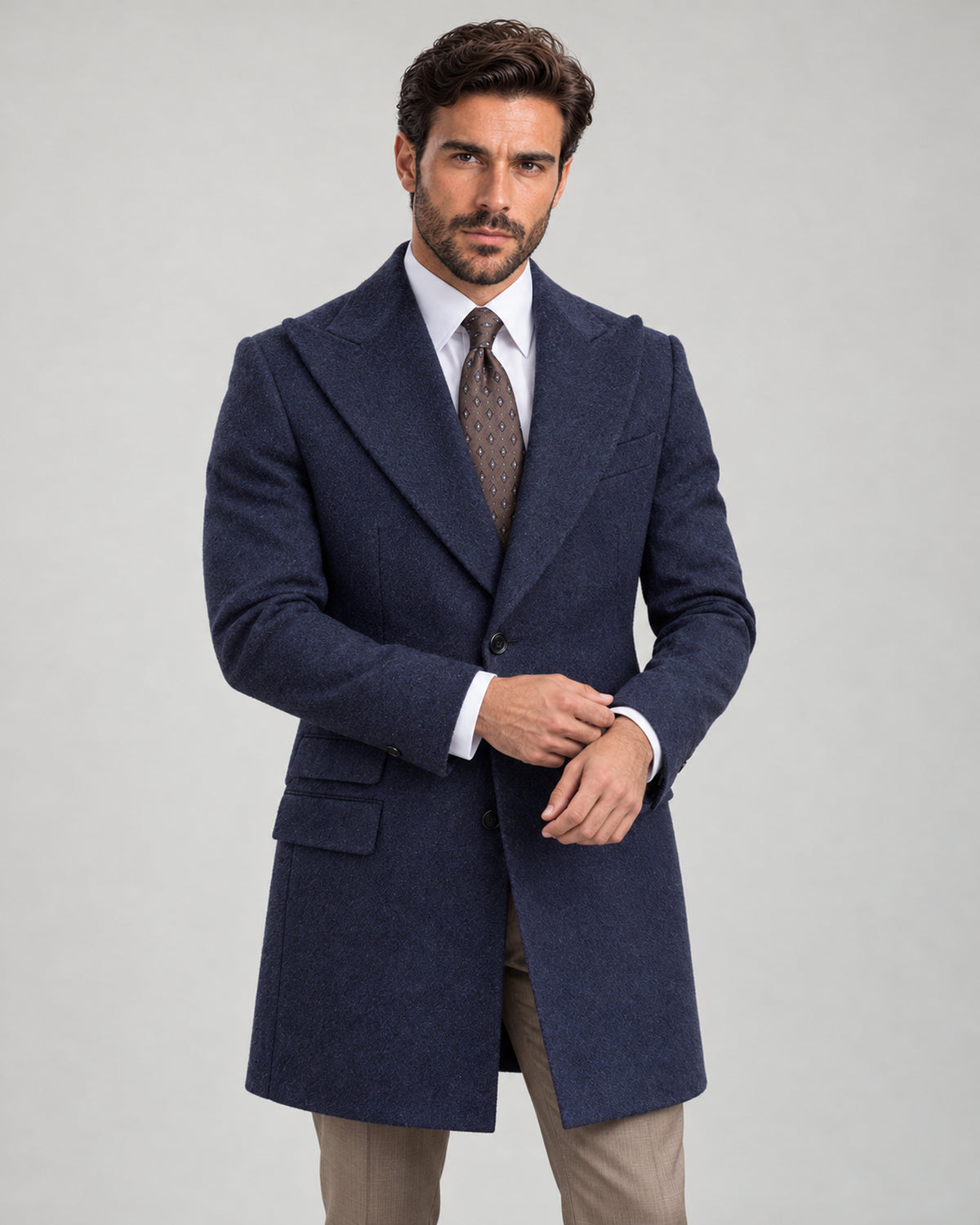Marineblauer italienischer Wollmantel – Made in Italy