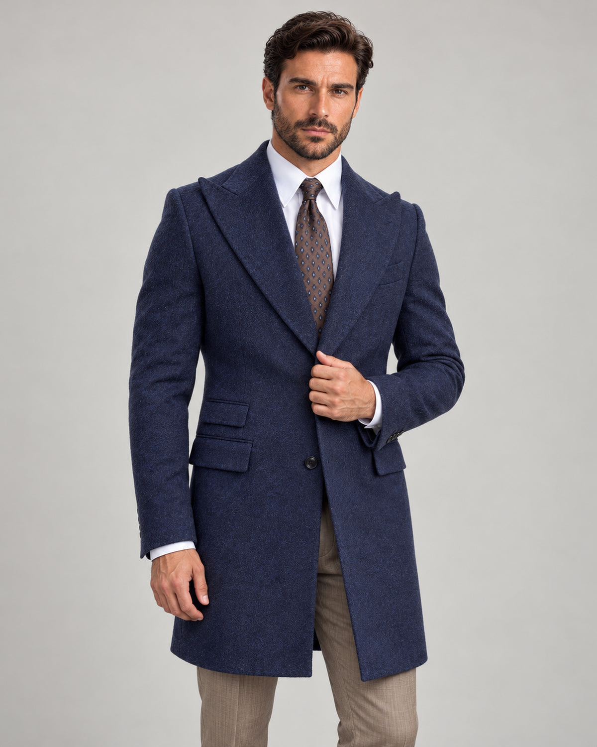 Marineblauer italienischer Wollmantel – Made in Italy