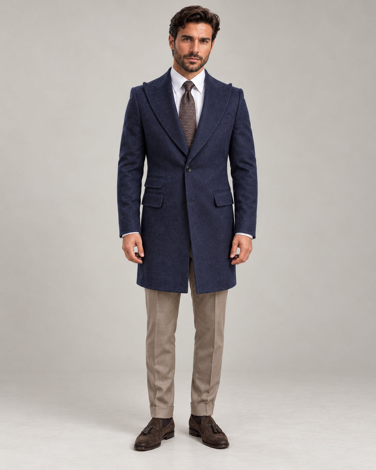 Marineblauer italienischer Wollmantel – Made in Italy