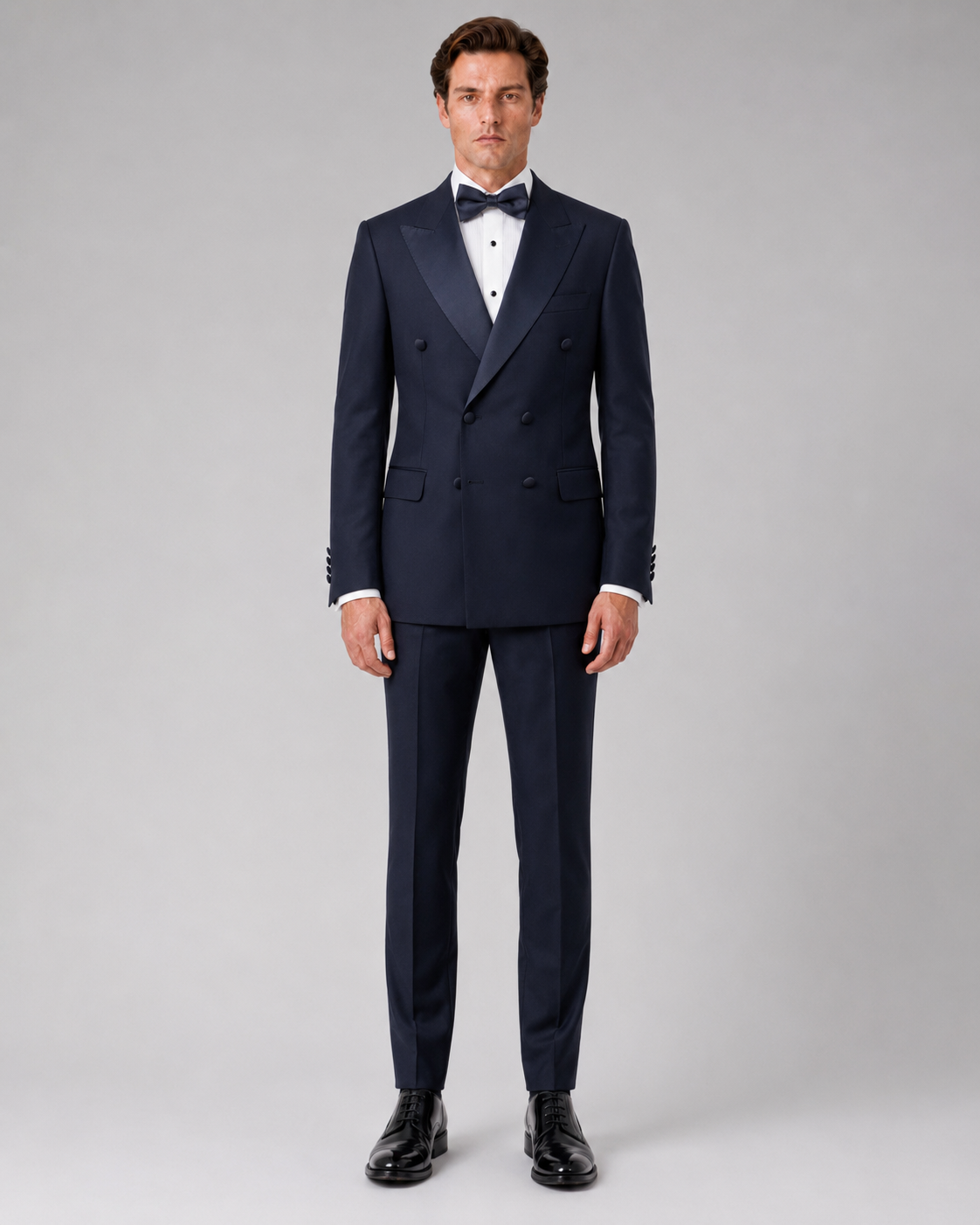 Navy blau Slim Fit Zweireiher Smoking Anzug