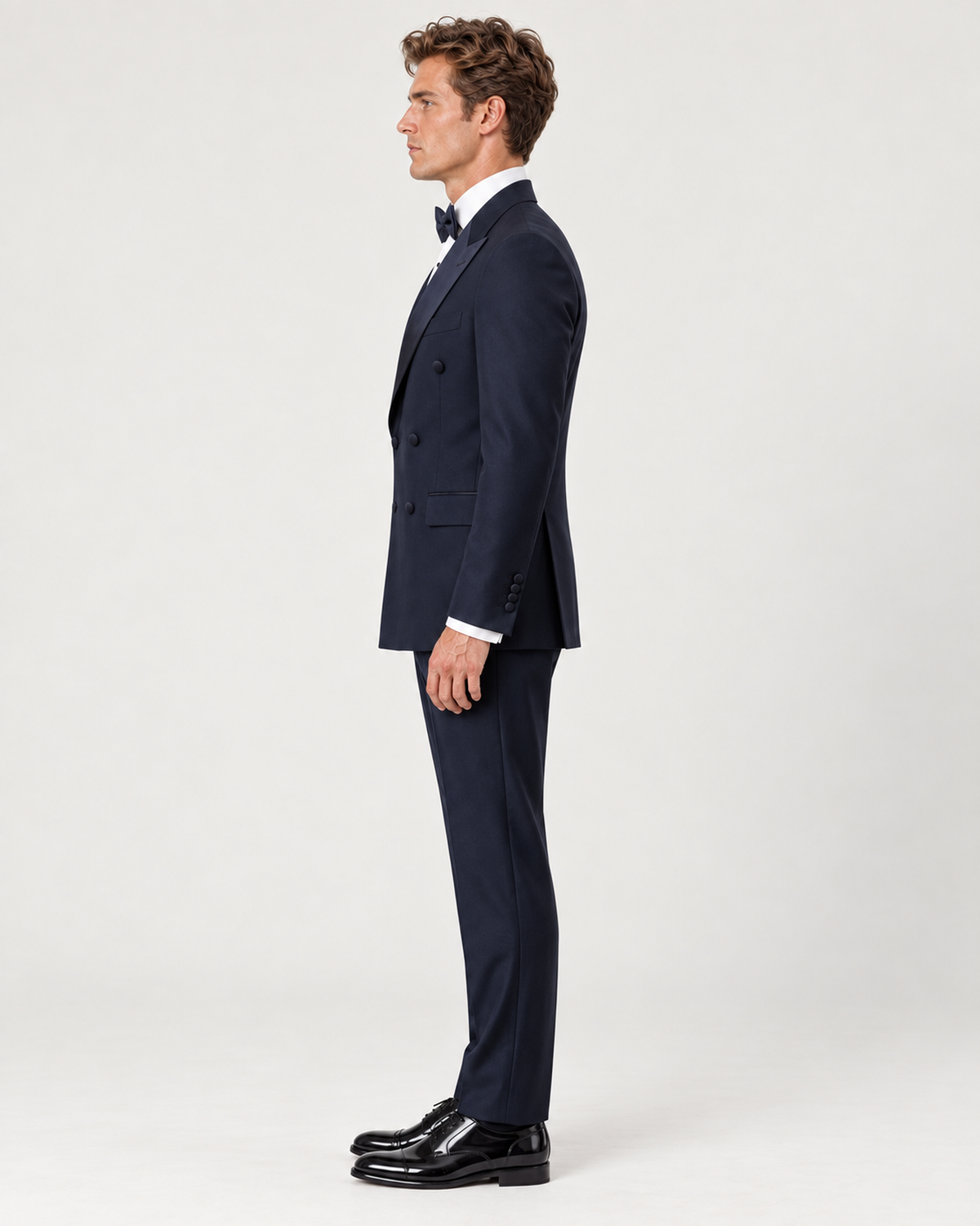 Navy blau Slim Fit Zweireiher Smoking Anzug