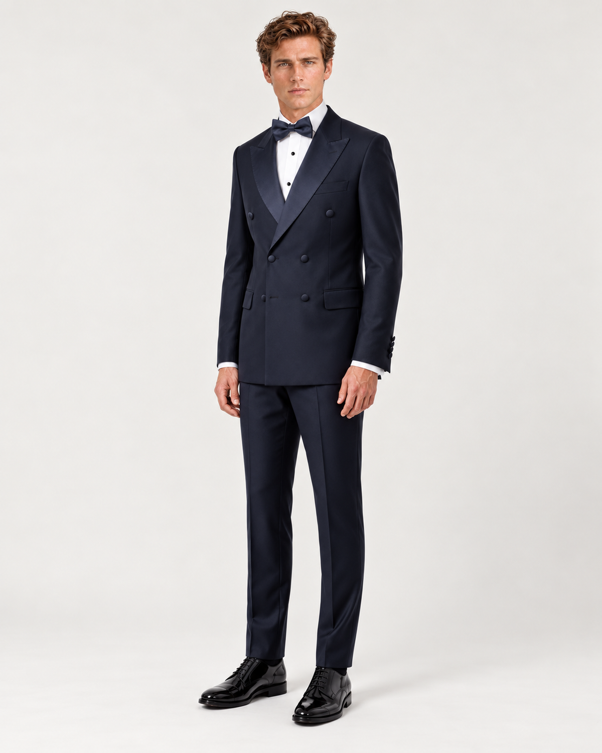 Navy blau Slim Fit Zweireiher Smoking Anzug