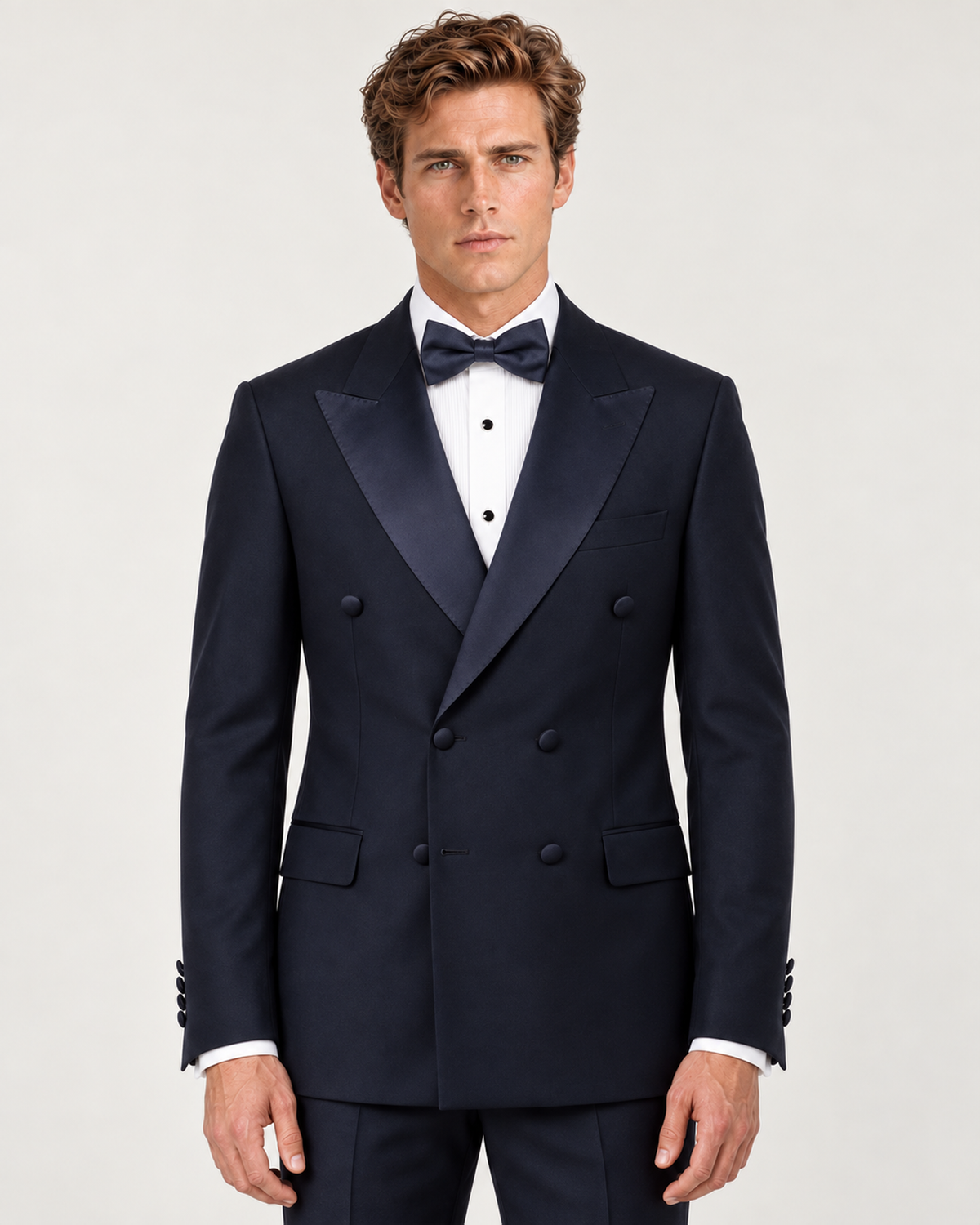 Navy blau Slim Fit Zweireiher Smoking Anzug