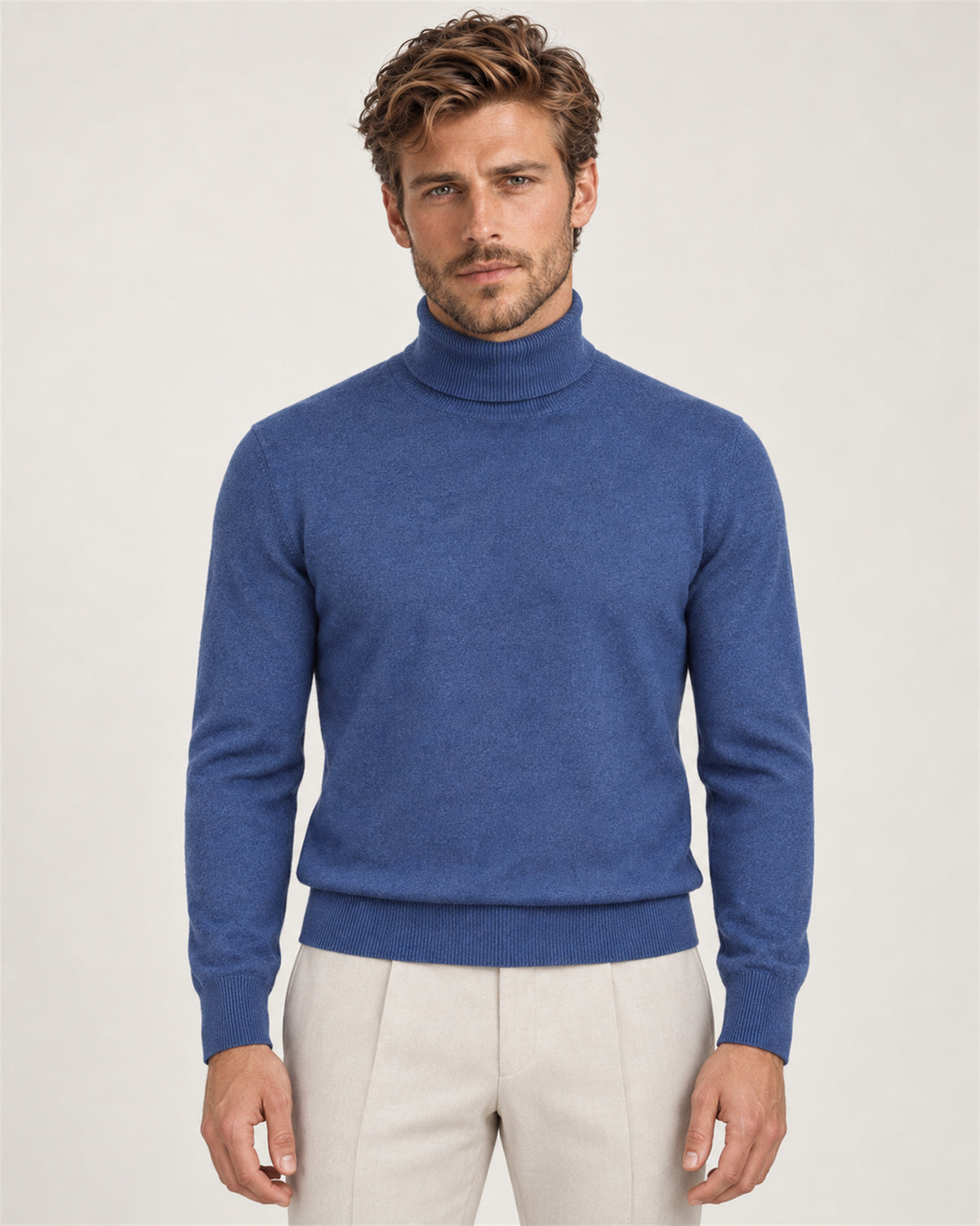 Blue turtleneck sweater