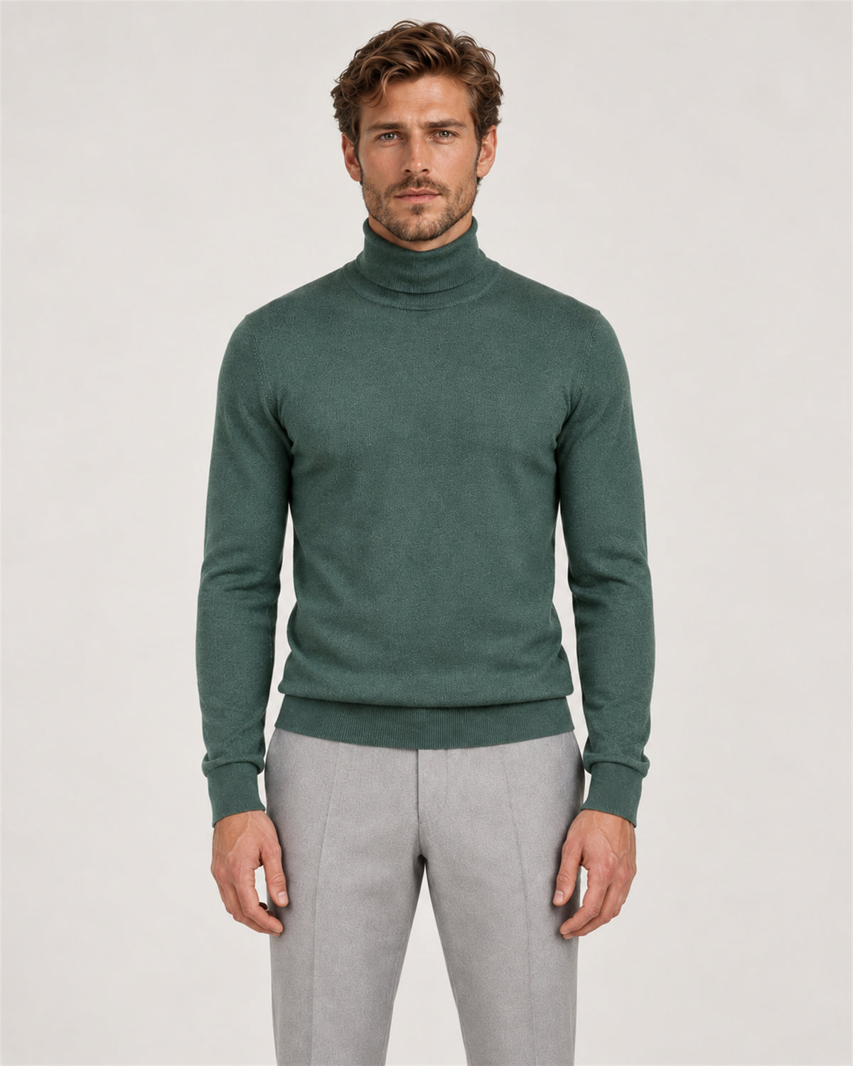 Green turtleneck sweater