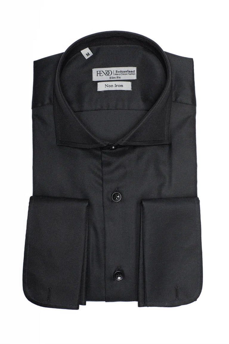 Schwarzes Slim Fit Smoking-Hemd aus Baumwolle
