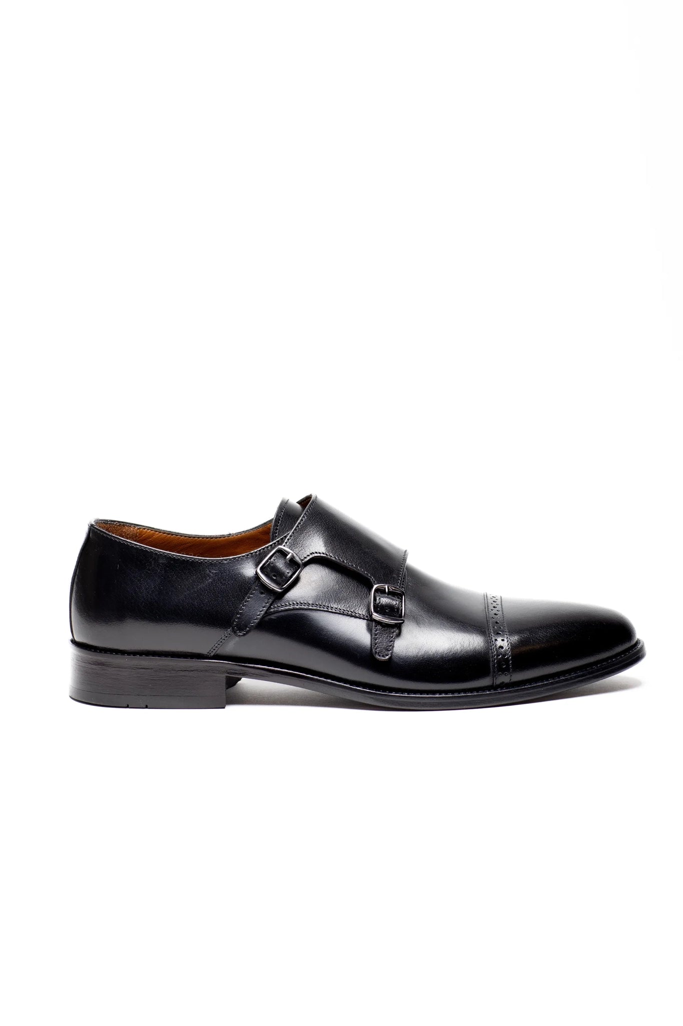 Schwarzer Lederschuh mit doppeltem Monk Strap