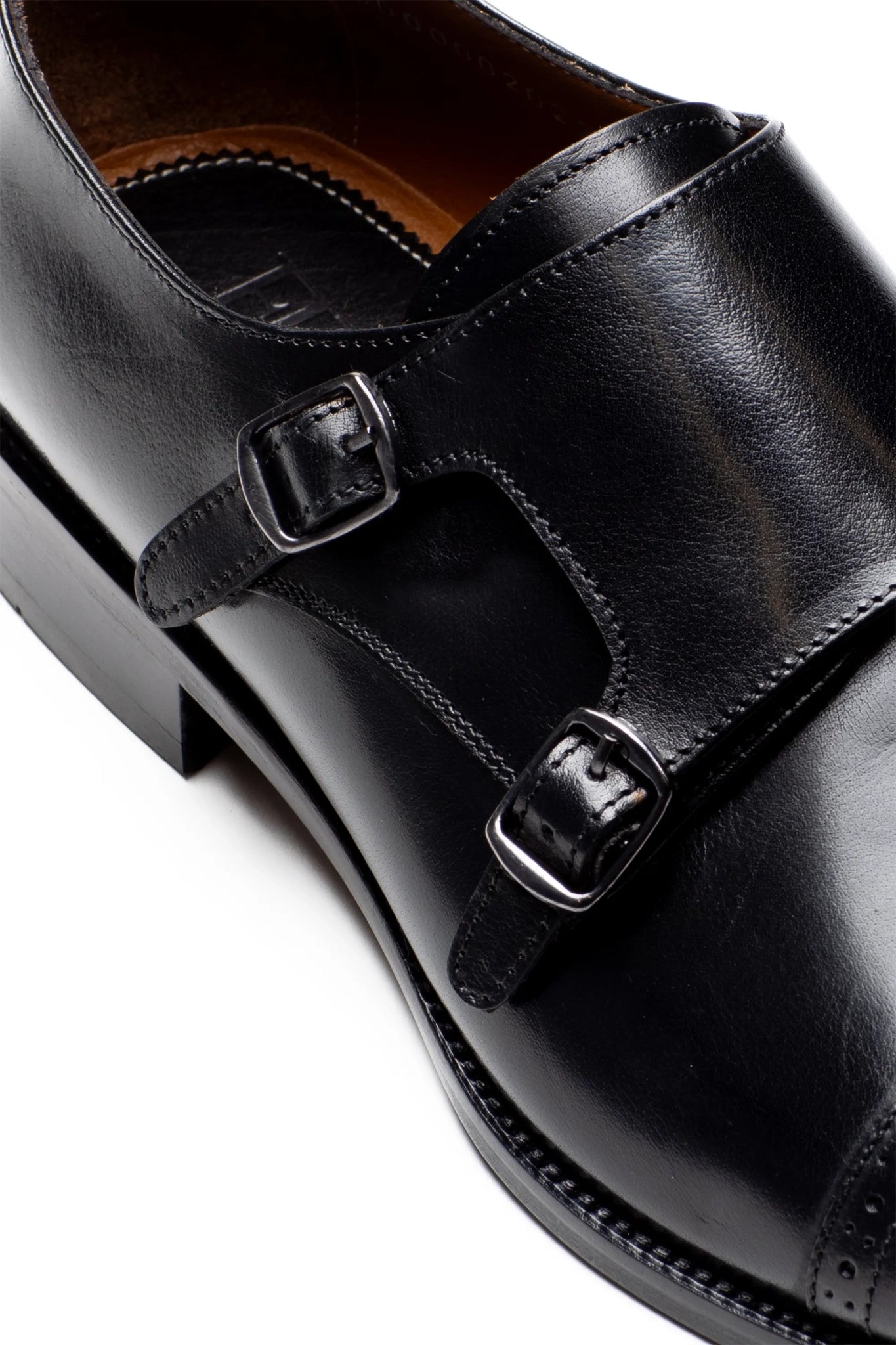 Schwarzer Lederschuh mit doppeltem Monk Strap