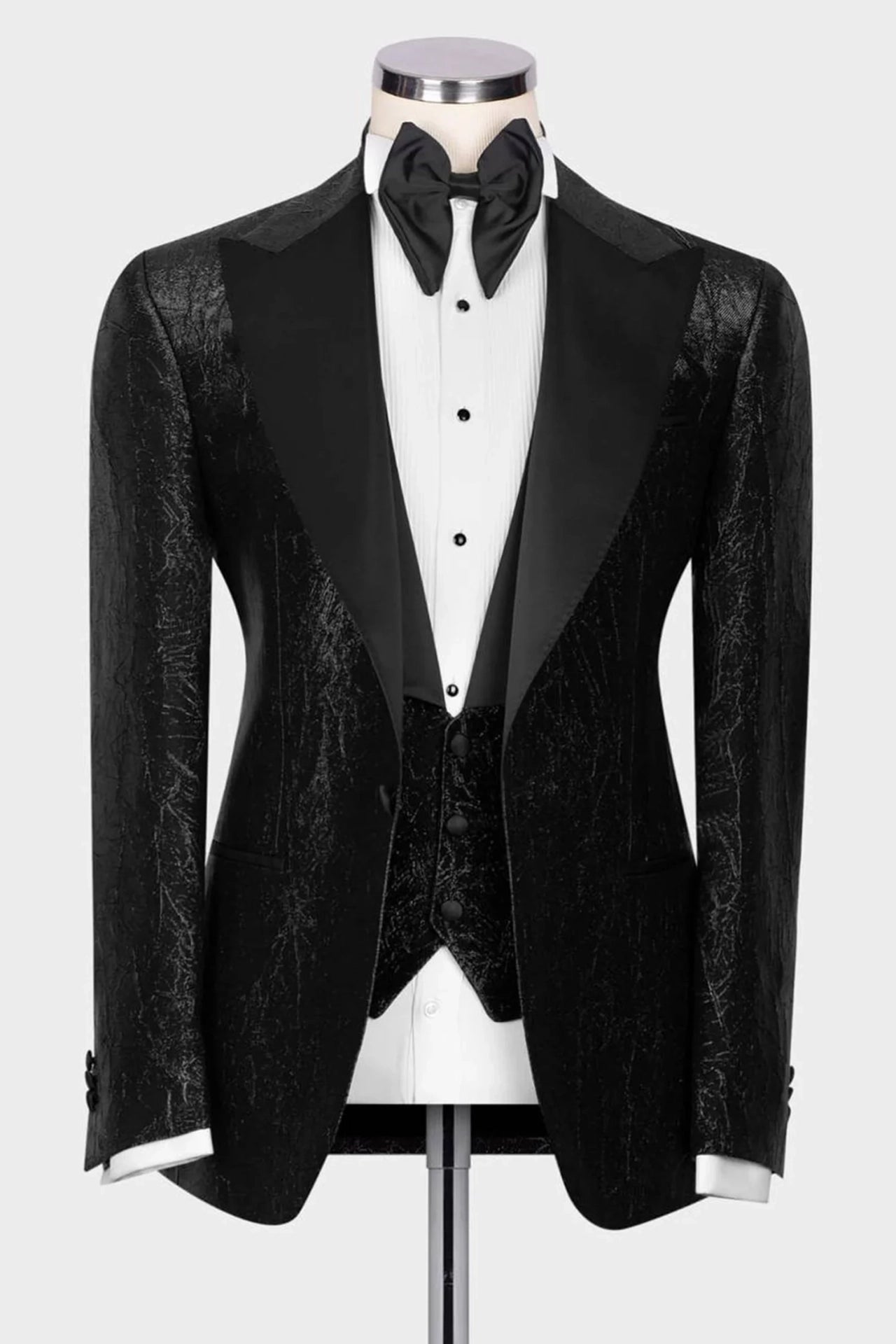 Schwarzer Smoking mit Glanzstruktur – Slim Fit