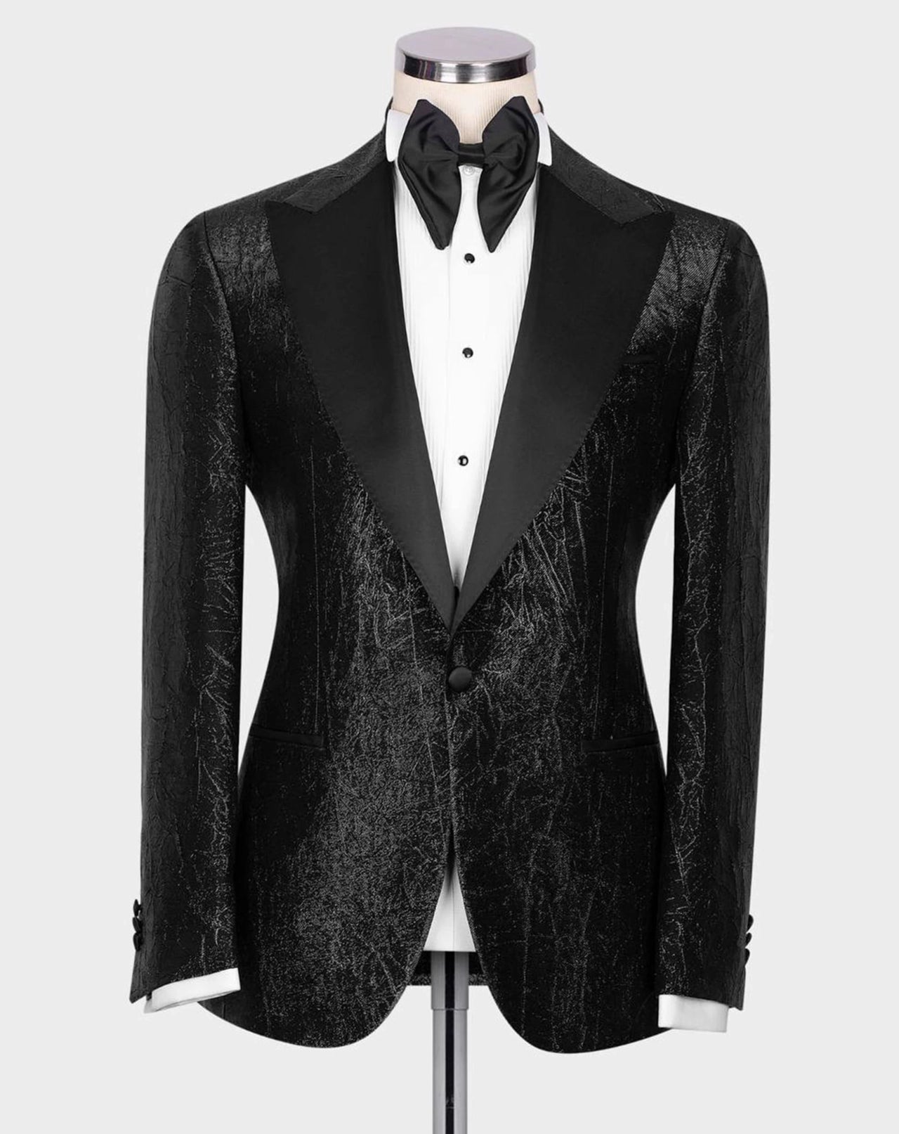 Schwarzer Smoking mit Glanzstruktur – Slim Fit