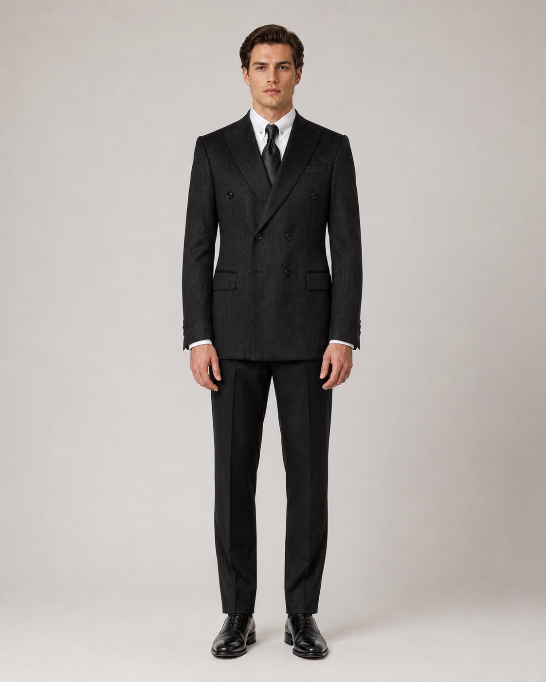 Schwarzer Cord Slim Fit Zweireiher Anzug