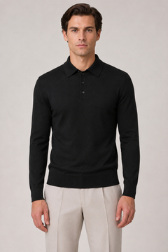 Black wool polo sweater