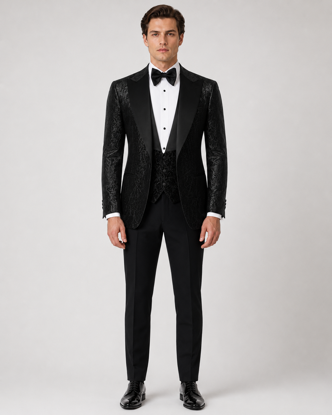 Schwarzer Smoking mit Glanzstruktur – Slim Fit