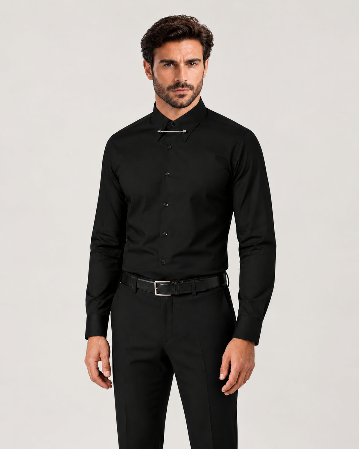 Black cotton pin-collar shirt