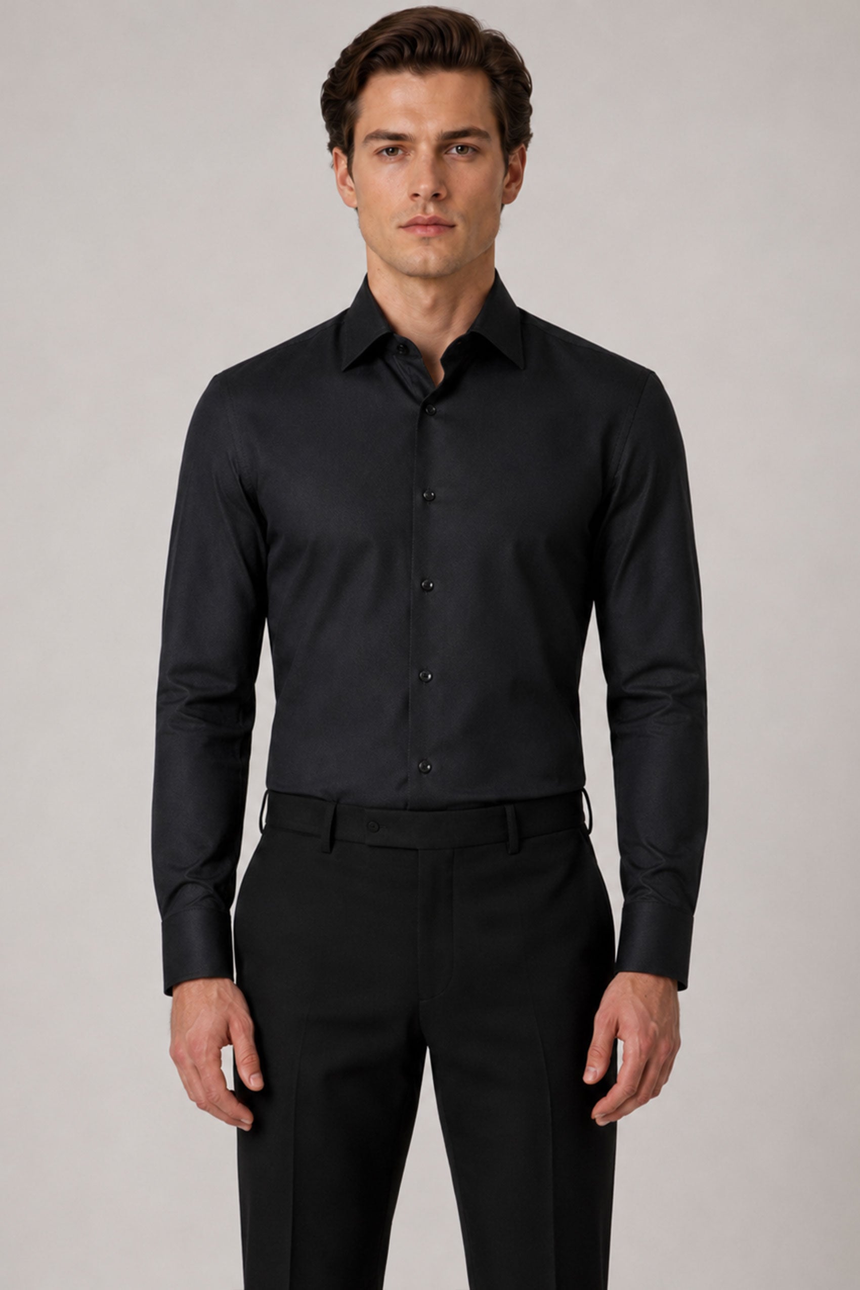 Schwarzes Slim Fit Smoking-Hemd aus Baumwolle