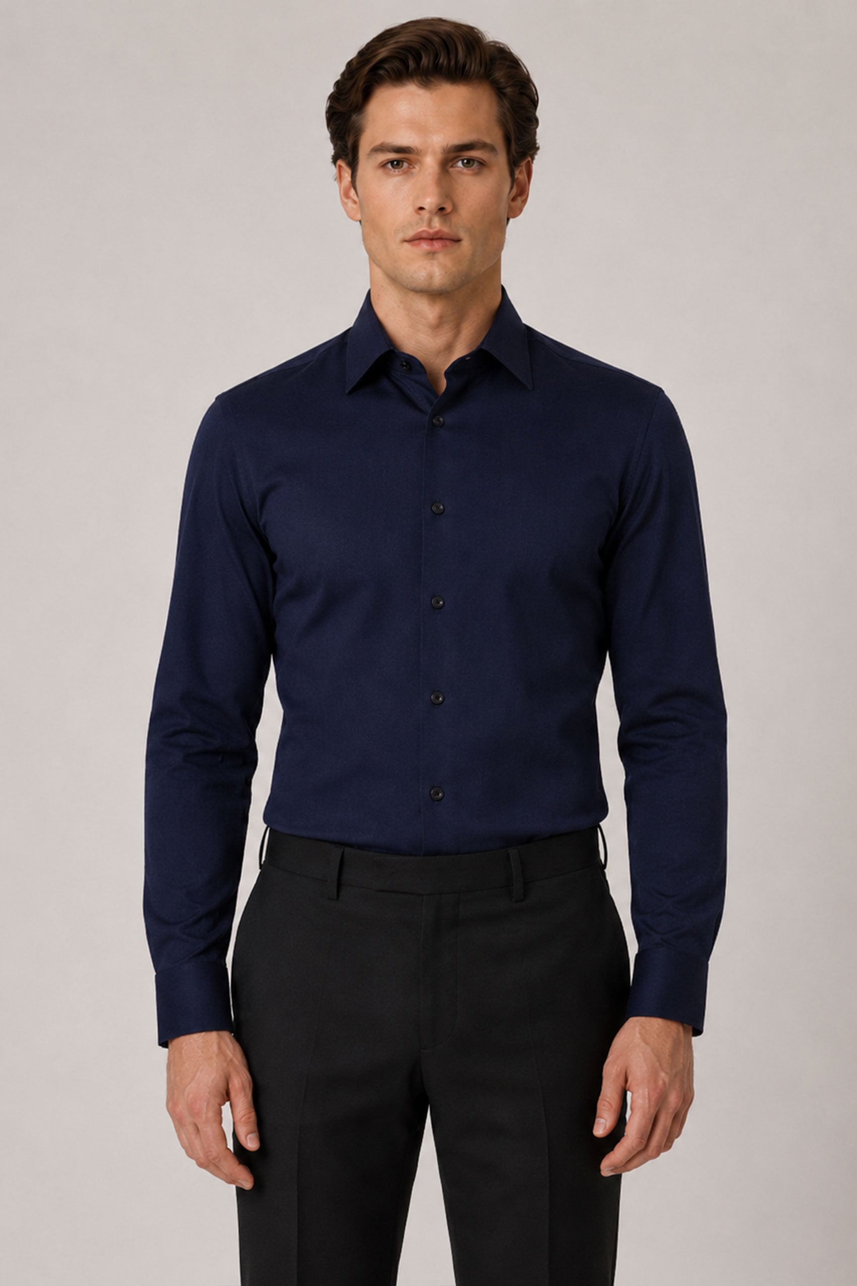Touren dunkelblaues Herringbone Hemd