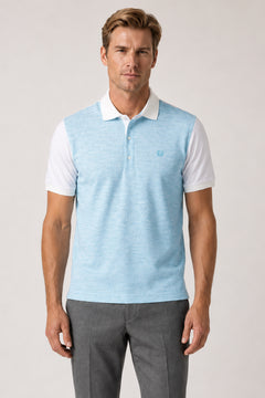 Türkis-weiß gemustertes Baumwolle-Poloshirt