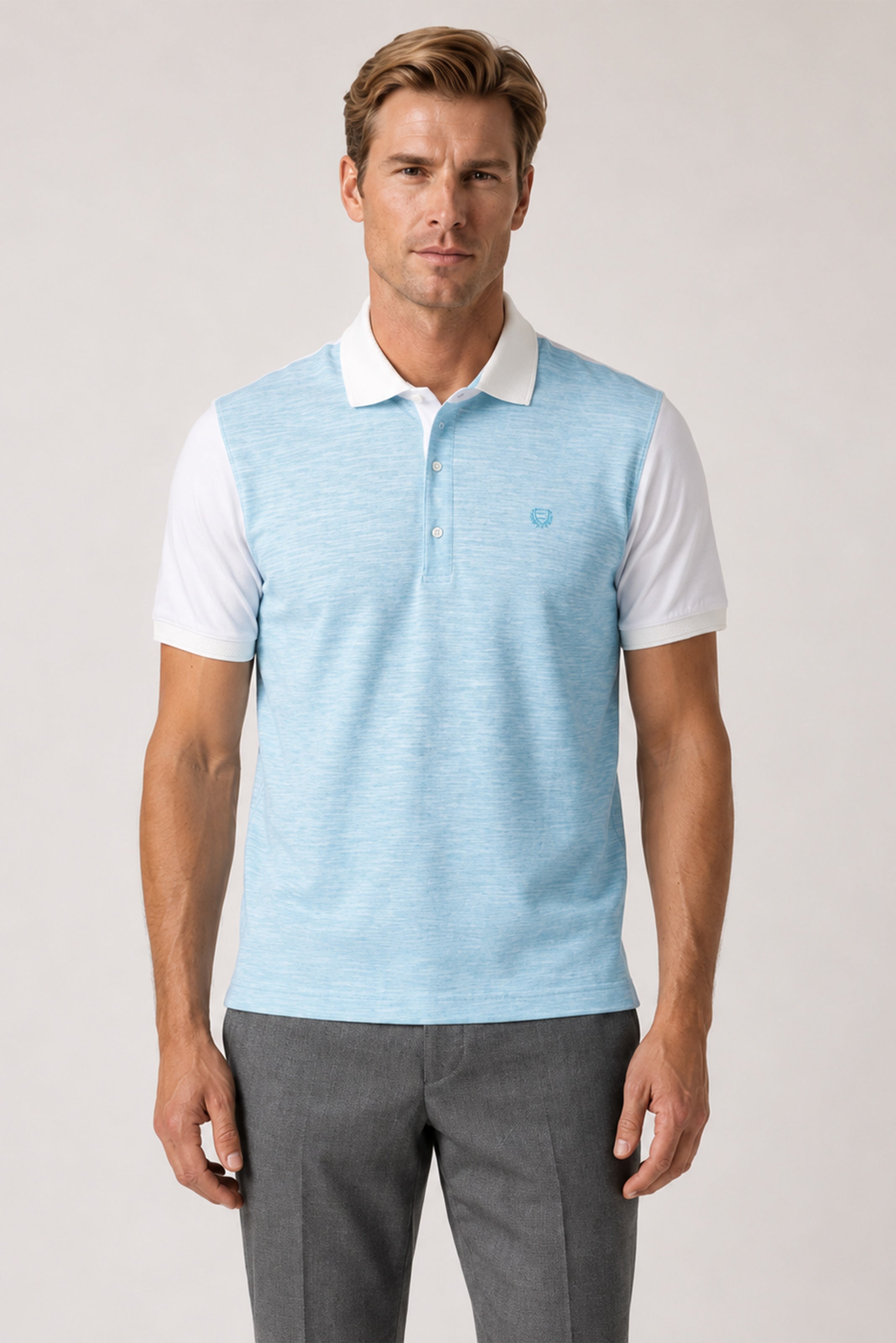 Türkis-weiß gemustertes Baumwolle-Poloshirt