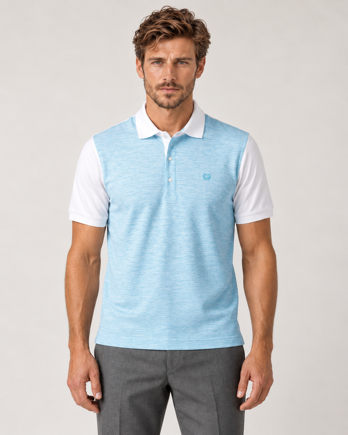 Türkis-weiß gemustertes Baumwolle-Poloshirt