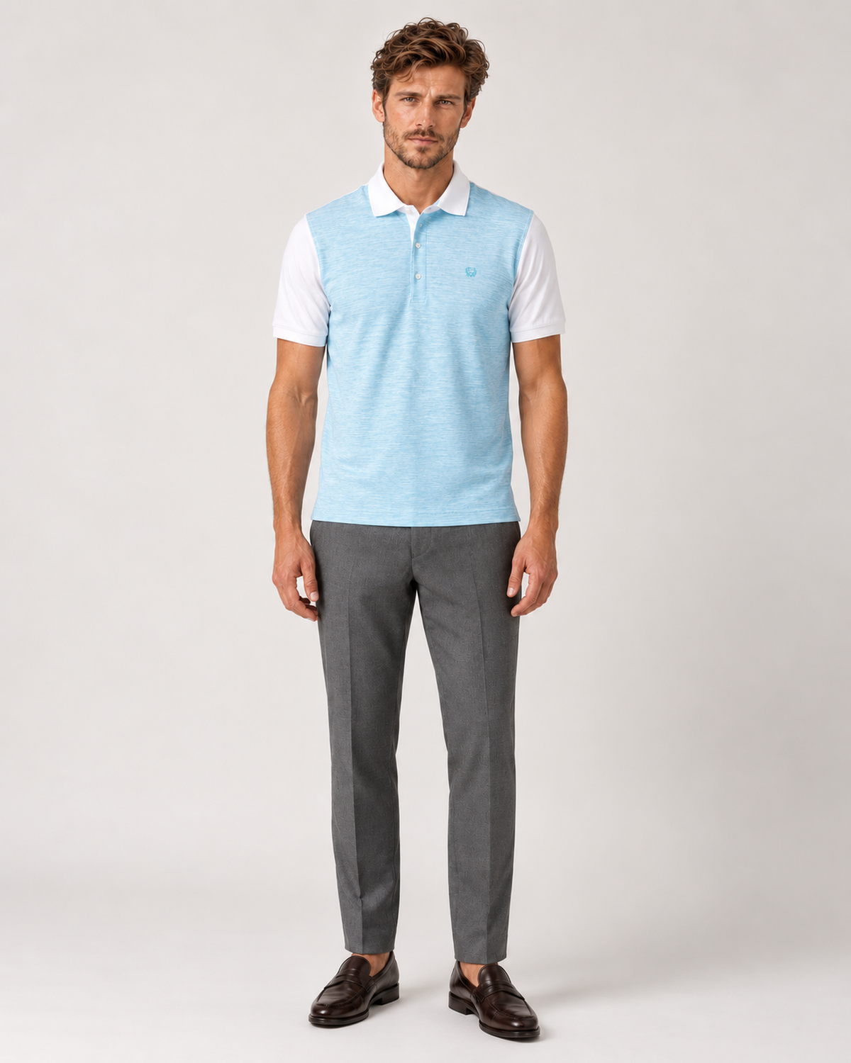 Türkis-weiß gemustertes Baumwolle-Poloshirt