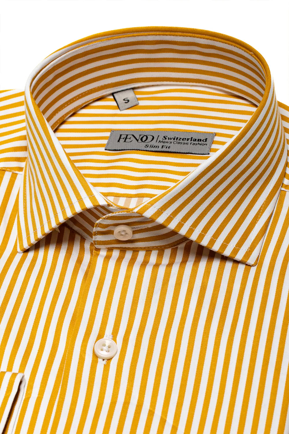 goldenes Slim Fit Baumwollhemd mit weissen Streifen