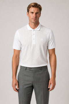 Weißes gemustertes Baumwolle-Poloshirt