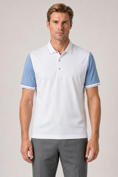 Weisses und blaues Polo-Shirt aus Baumwolle