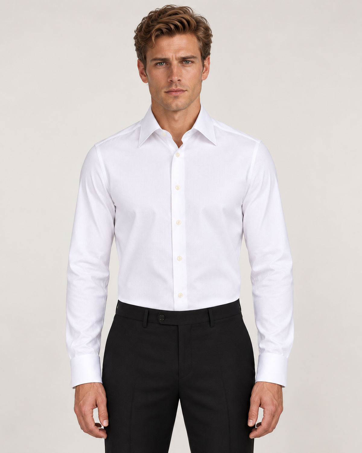 Weisses Baumwoll-Oxford- Non iron