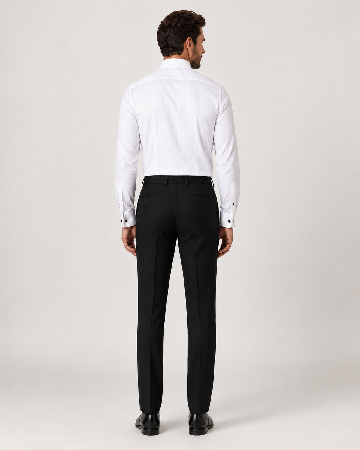 White cotton tuxedo shirt with a pleated front