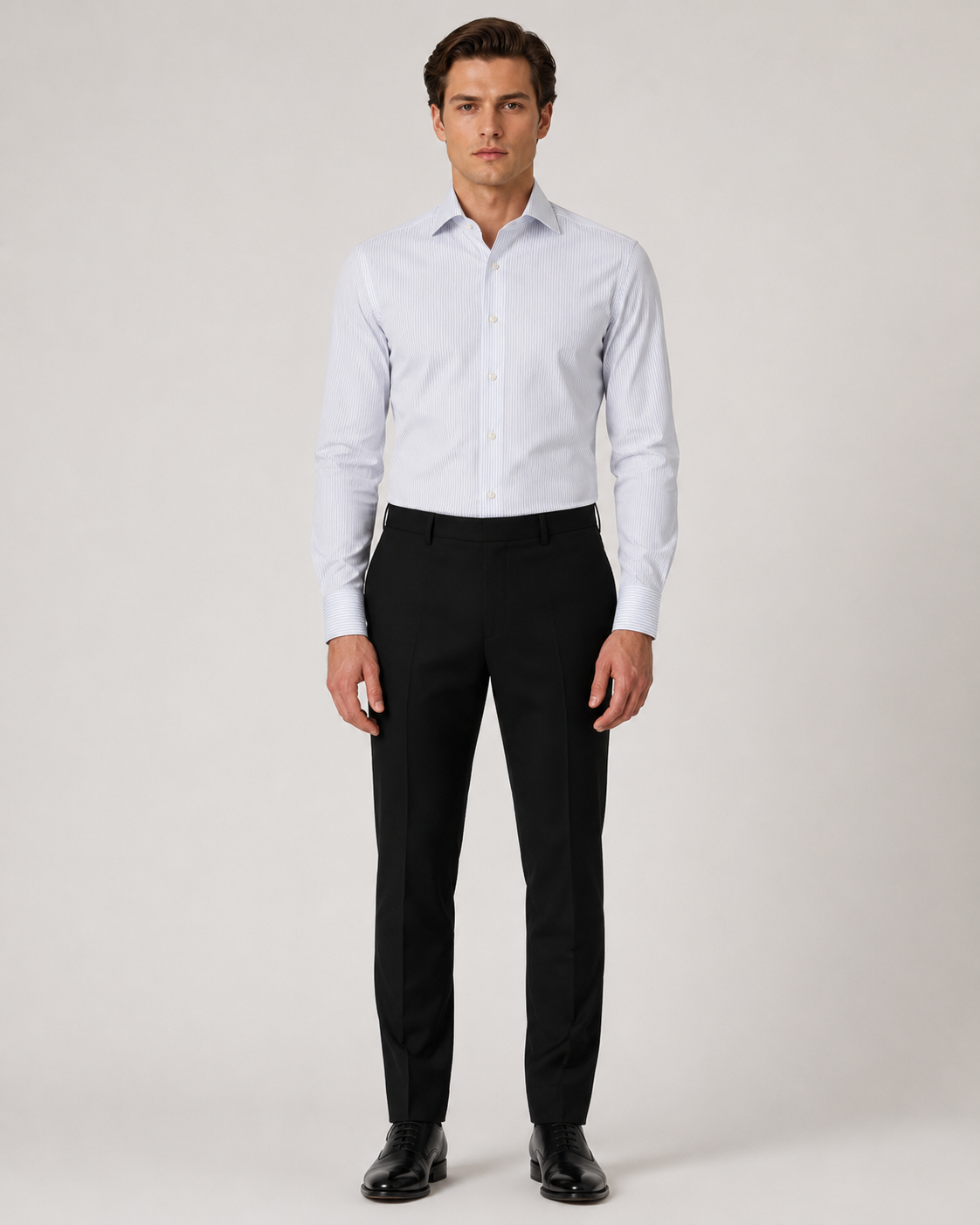 Weißes Slim Fit Baumwollhemd mit hellblauen Streifen